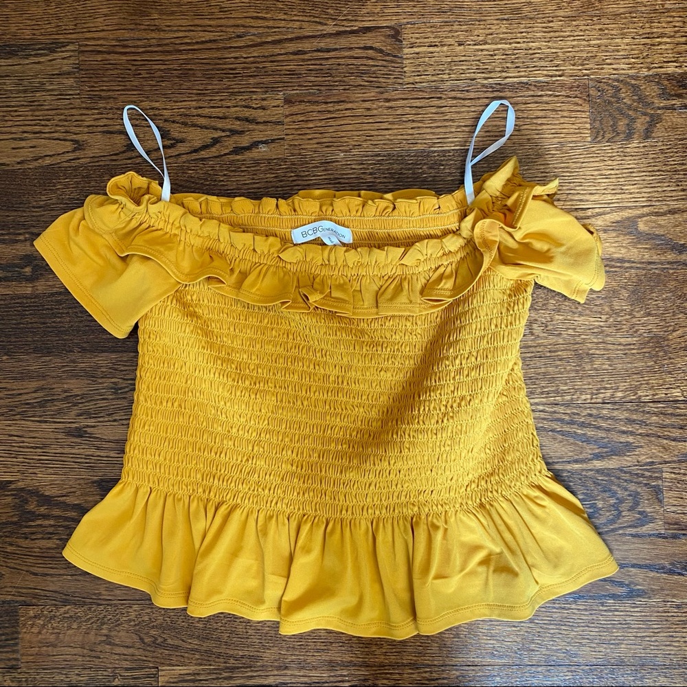Yellow Off The Shoulder Cropped Shirt